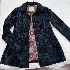 Free People jacket dark blue and black damask pattern